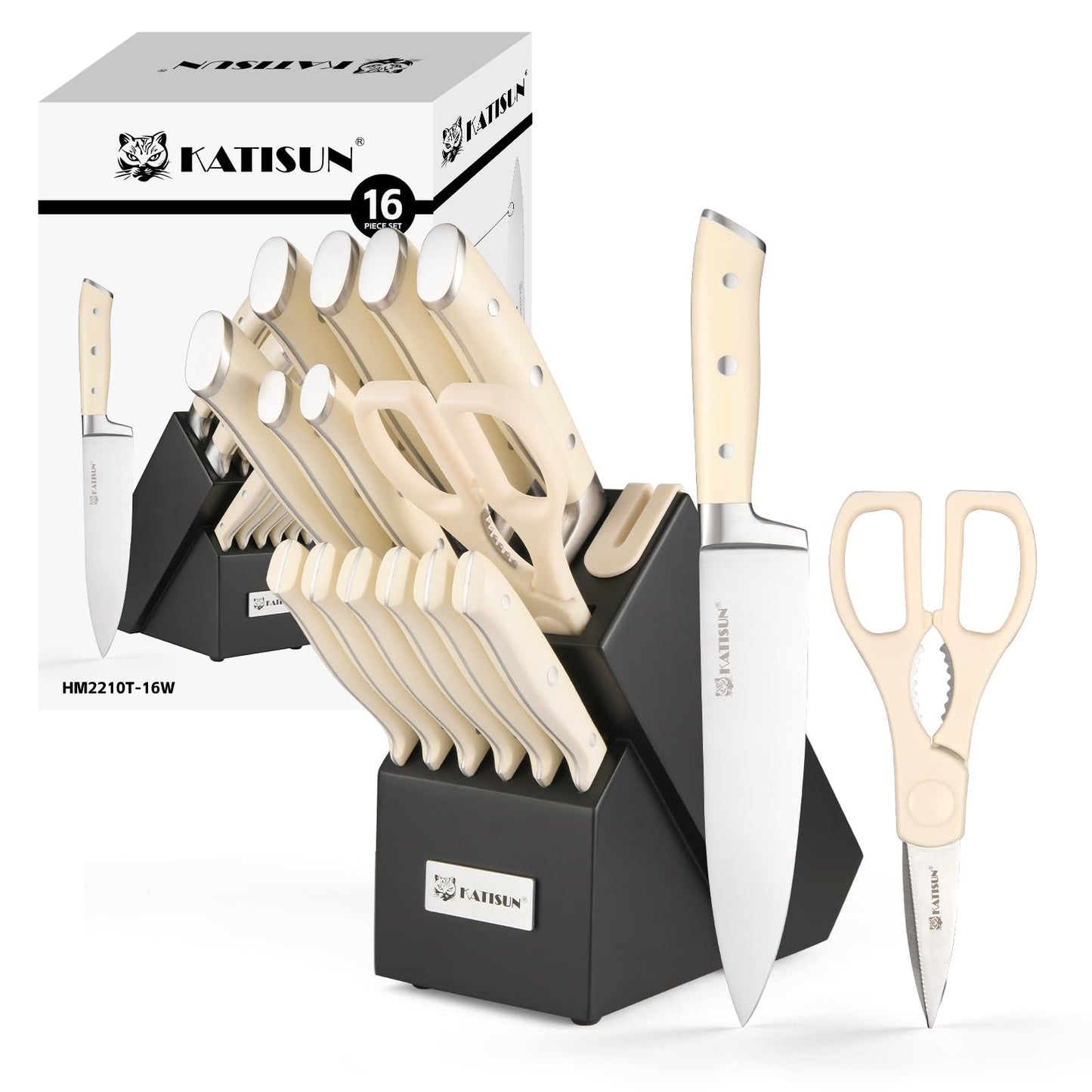 Stainless Steel Knife Set with Block and Sharpener