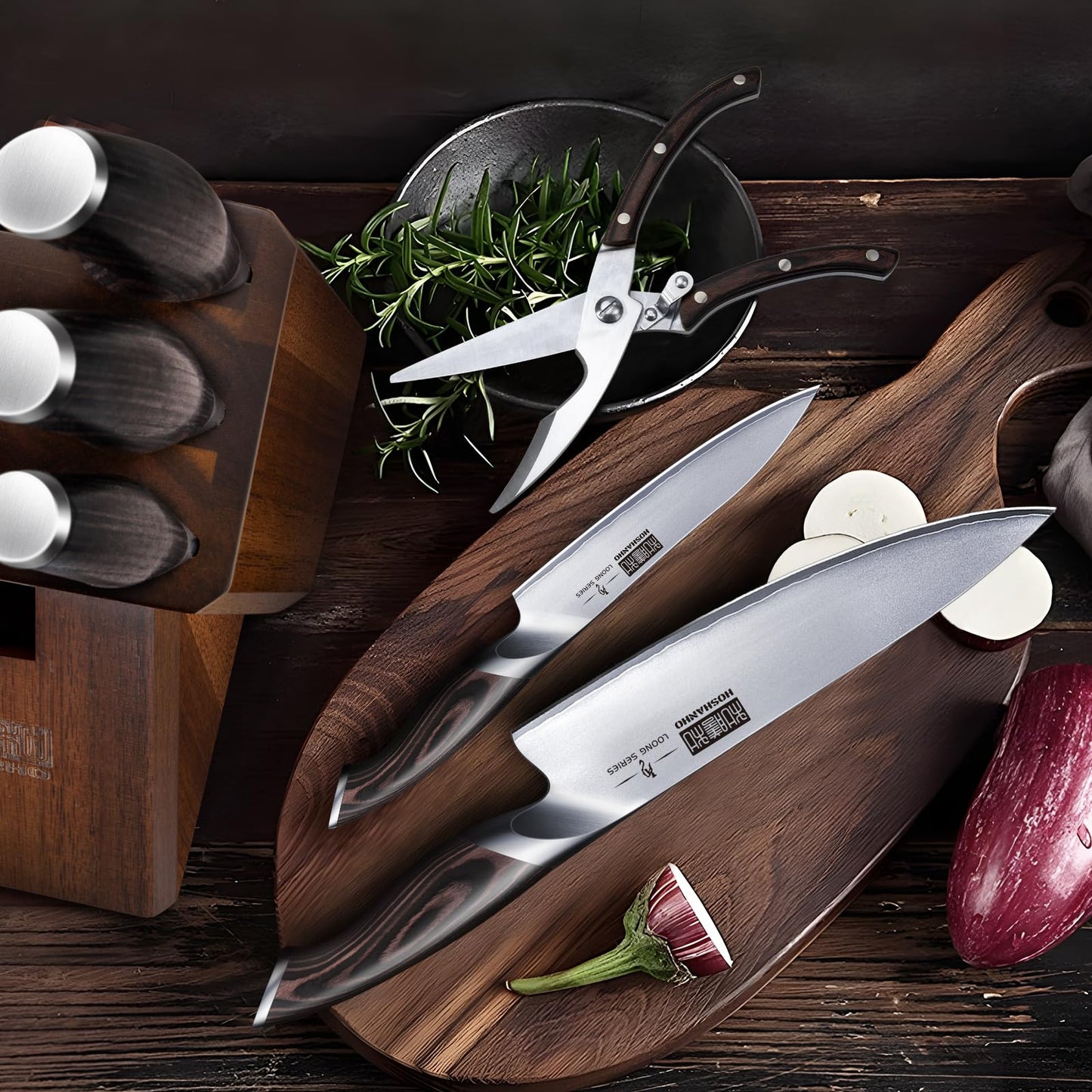 8-Piece Japanese Steel Kitchen Knife Set with Block