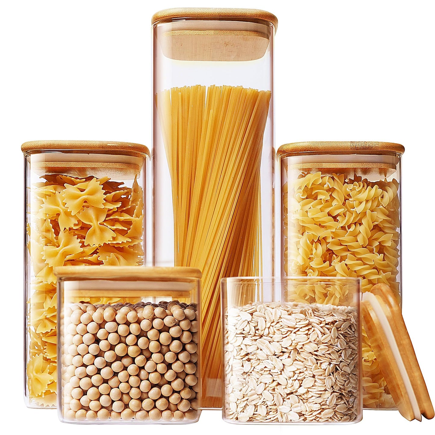 Glass Storage Jars with Bamboo Airtight Lids Set