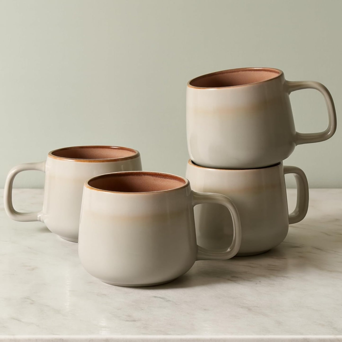 Set of 4 Ceramic Coffee Mugs with Handles