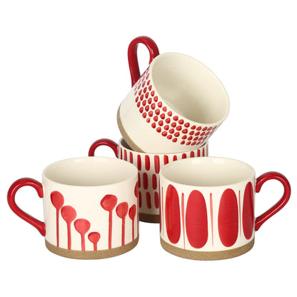 Set of 4 Ceramic Coffee Mugs with Handles