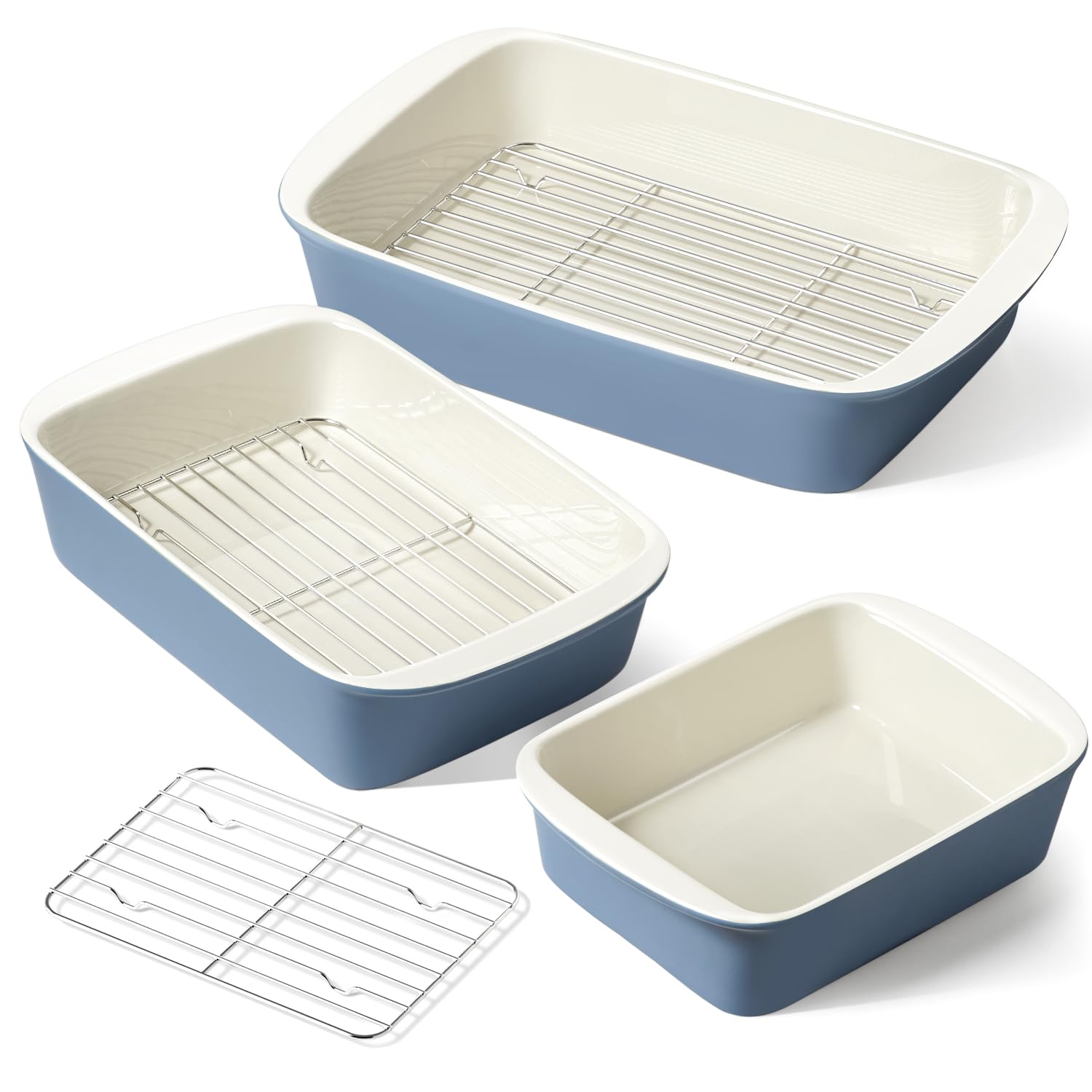 Ceramic Deep Casserole Baking Dish Set with Handles