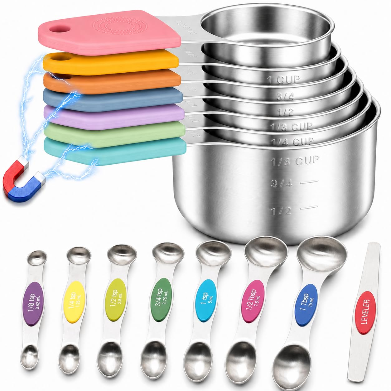 15-Piece Magnetic Stainless Steel Measuring Set