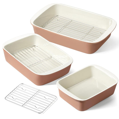 Ceramic Deep Casserole Baking Dish Set with Handles