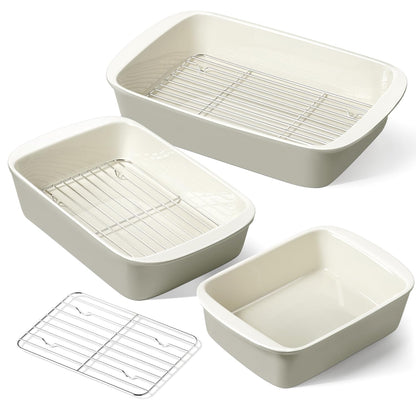 Ceramic Deep Casserole Baking Dish Set with Handles