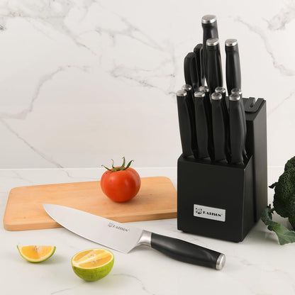 Stainless Steel Knife Set with Block and Sharpener