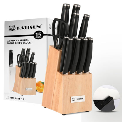 Stainless Steel Knife Set with Block and Sharpener