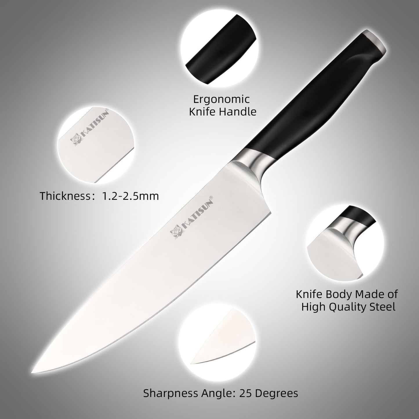 Stainless Steel Knife Set with Block and Sharpener