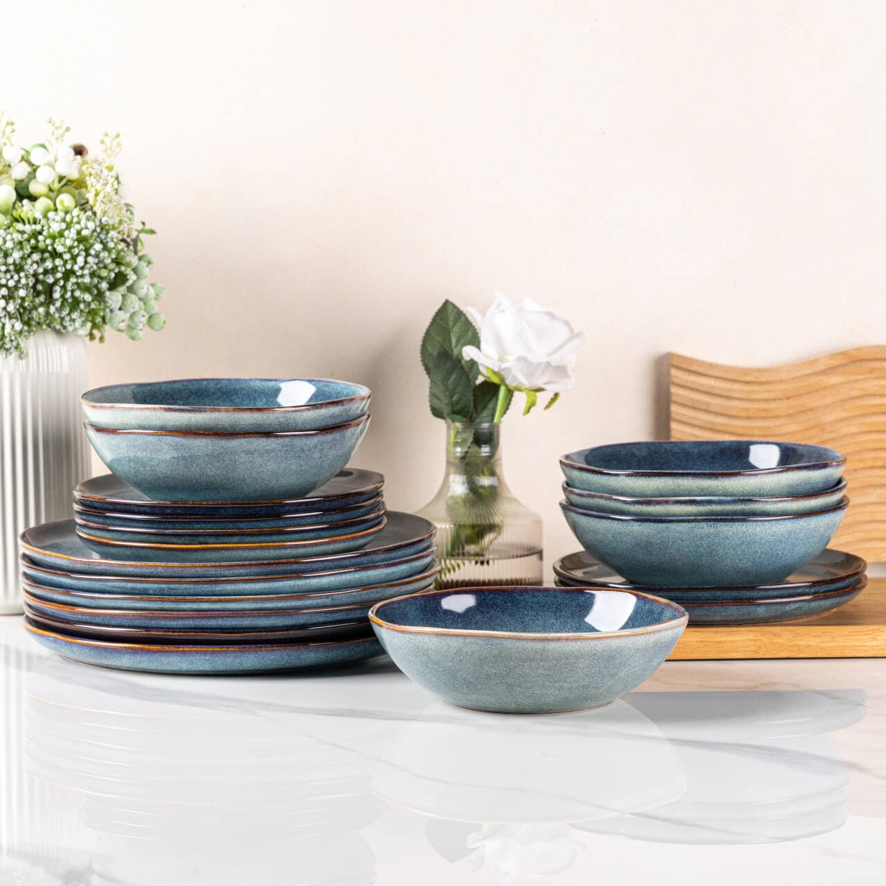 Reactive Glaze Ceramic Dinnerware Set for 4