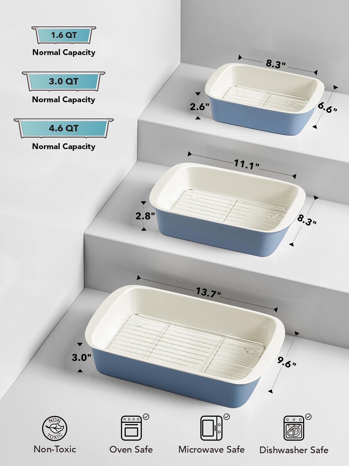 Ceramic Deep Casserole Baking Dish Set with Handles