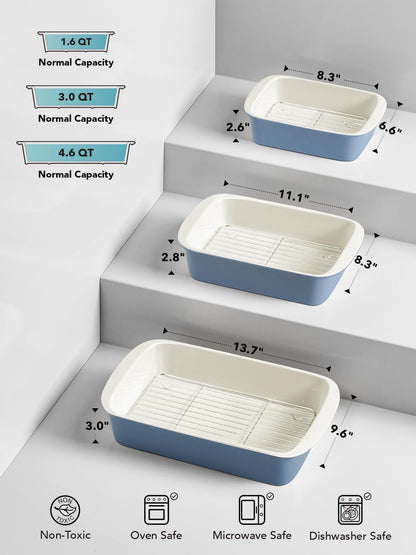 Ceramic Deep Casserole Baking Dish Set with Handles