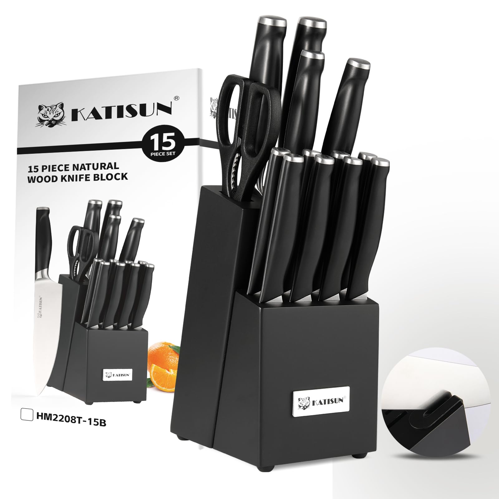 Stainless Steel Knife Set with Block and Sharpener