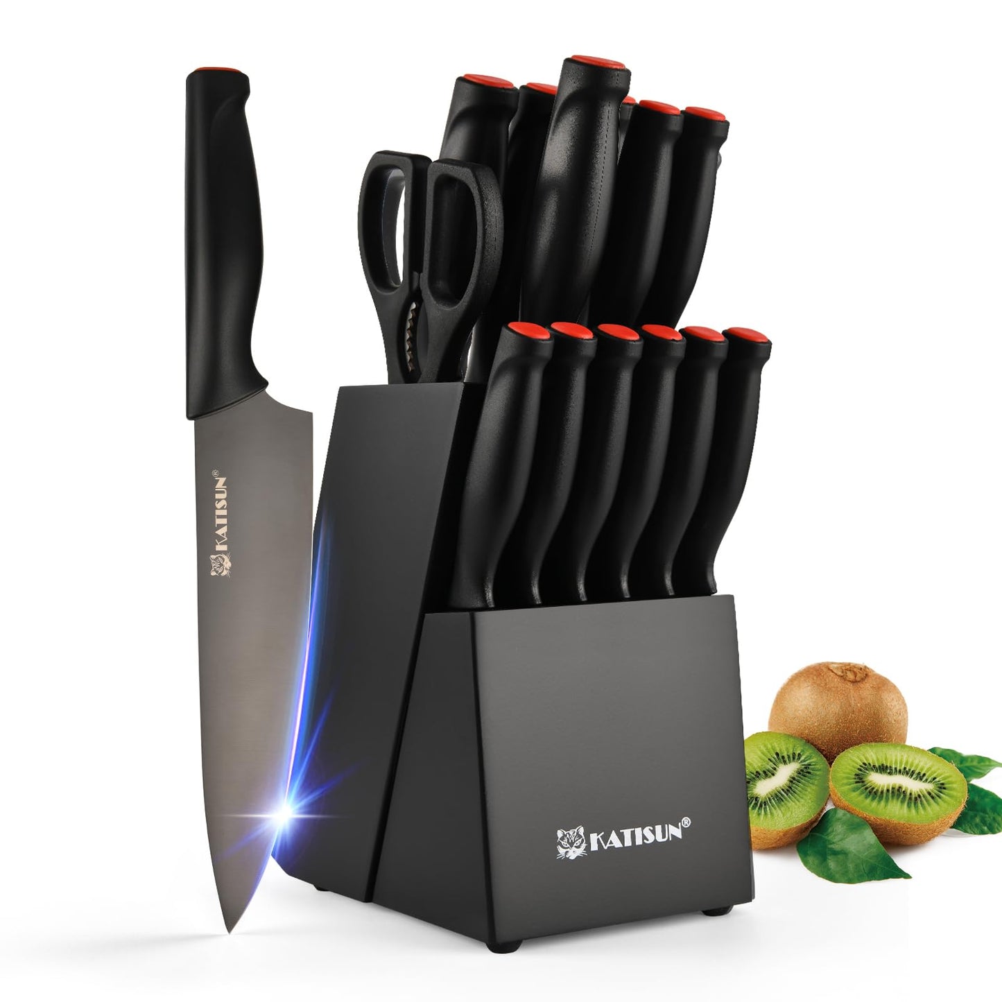 Stainless Steel Knife Set with Block and Sharpener