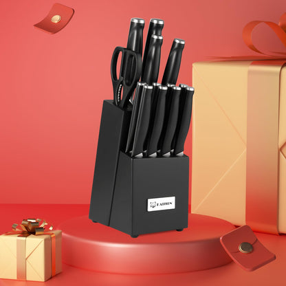Stainless Steel Knife Set with Block and Sharpener