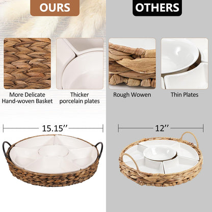 7-Piece Porcelain Serving Tray Set with Bowls