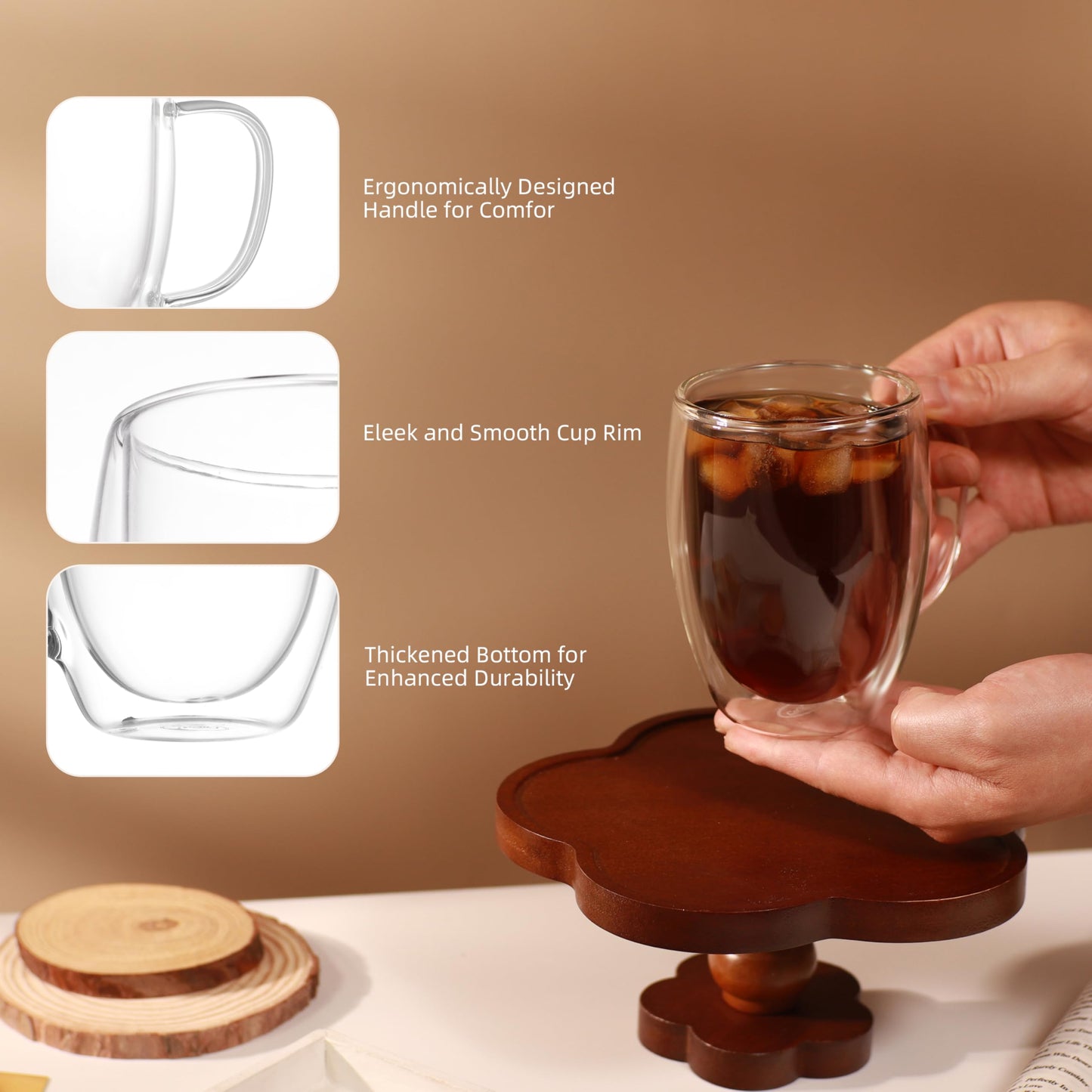 CNGLASS 12oz Double Walled Glass Coffee