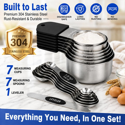 15-Piece Magnetic Stainless Steel Measuring Set