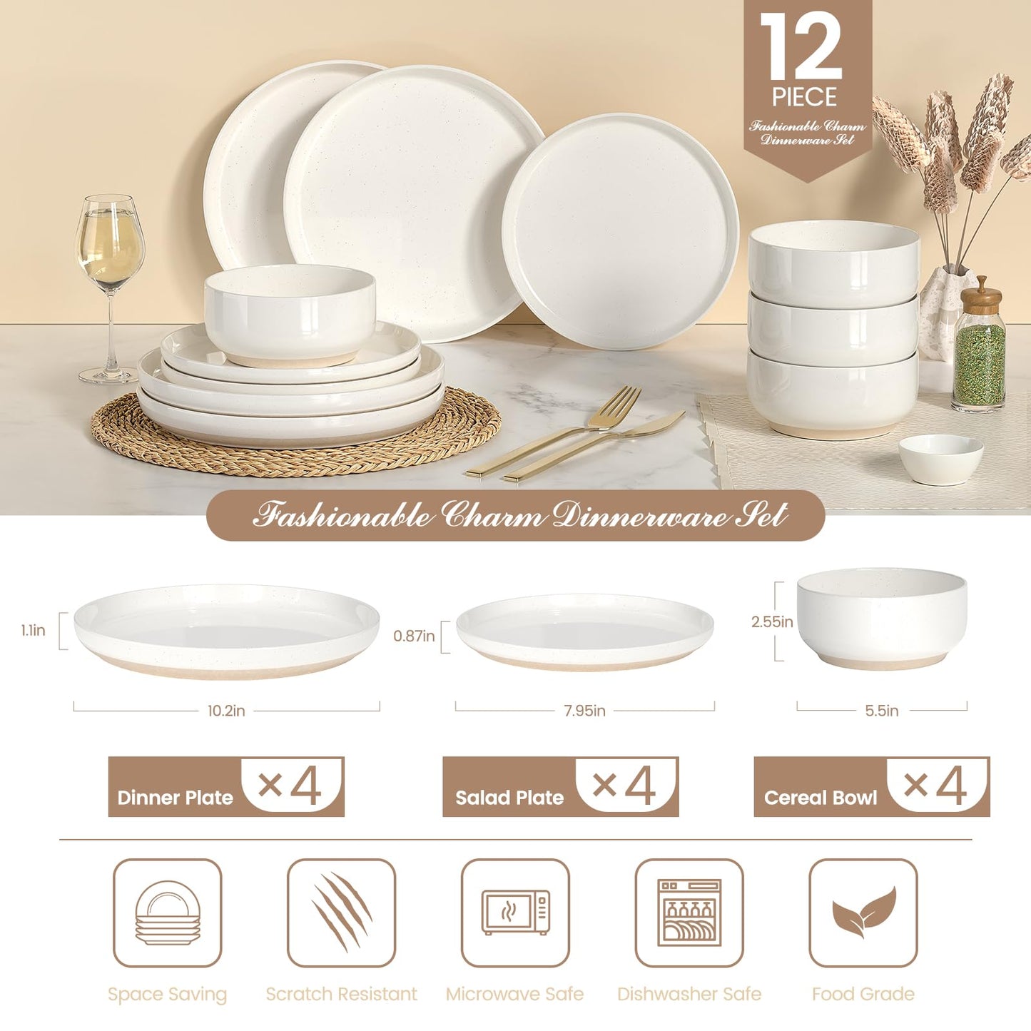 Plates and Bowls Sets, Scratch Resistant Dinnerware Sets