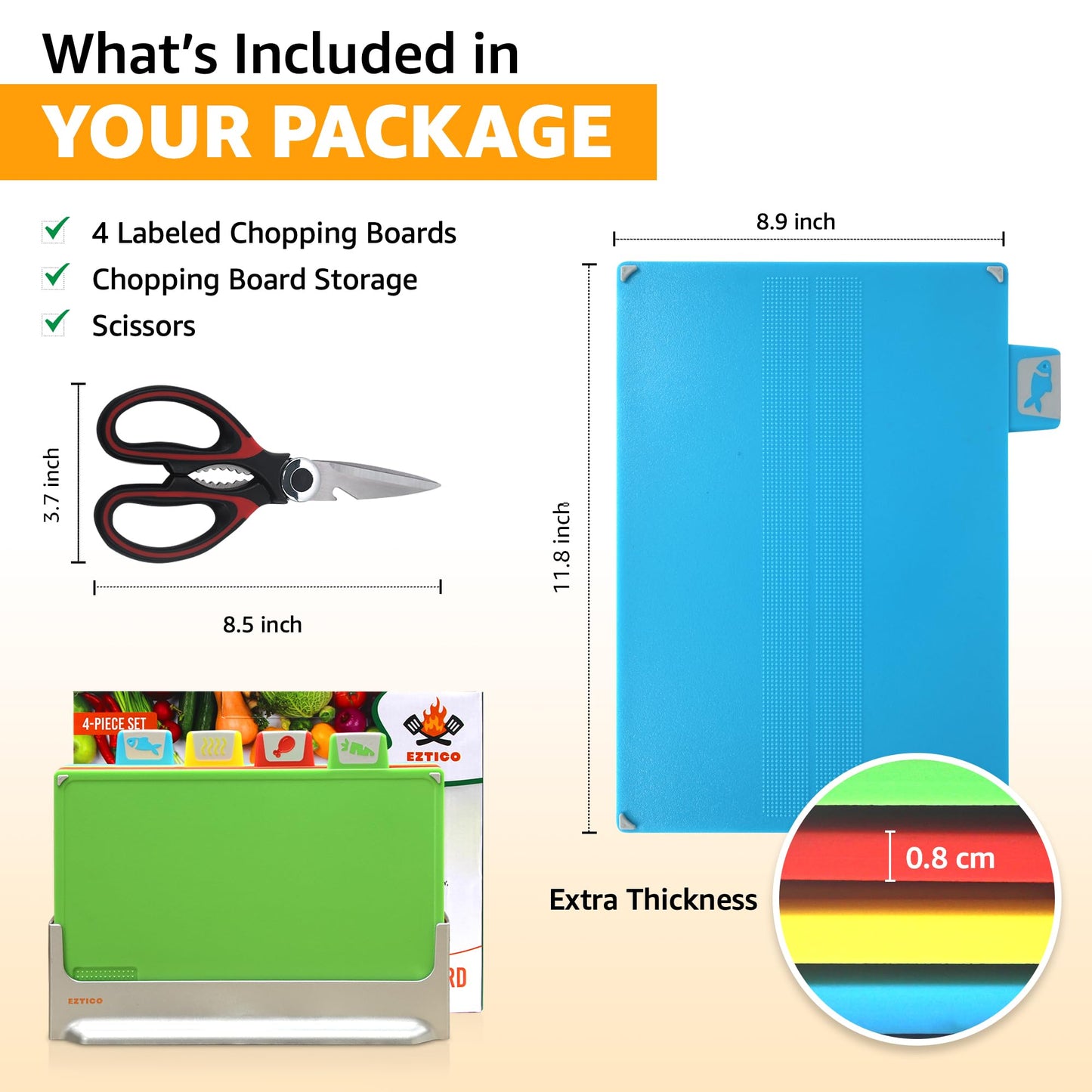 4-Piece Non-Toxic Cutting Board Set with Scissors