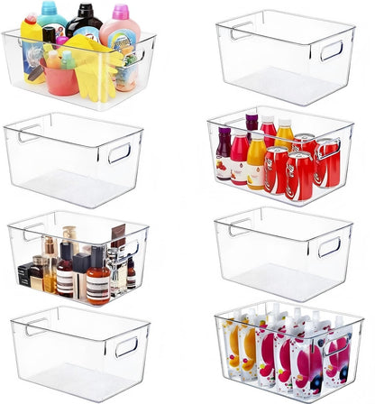 Set of 8 Clear Plastic Storage Bins