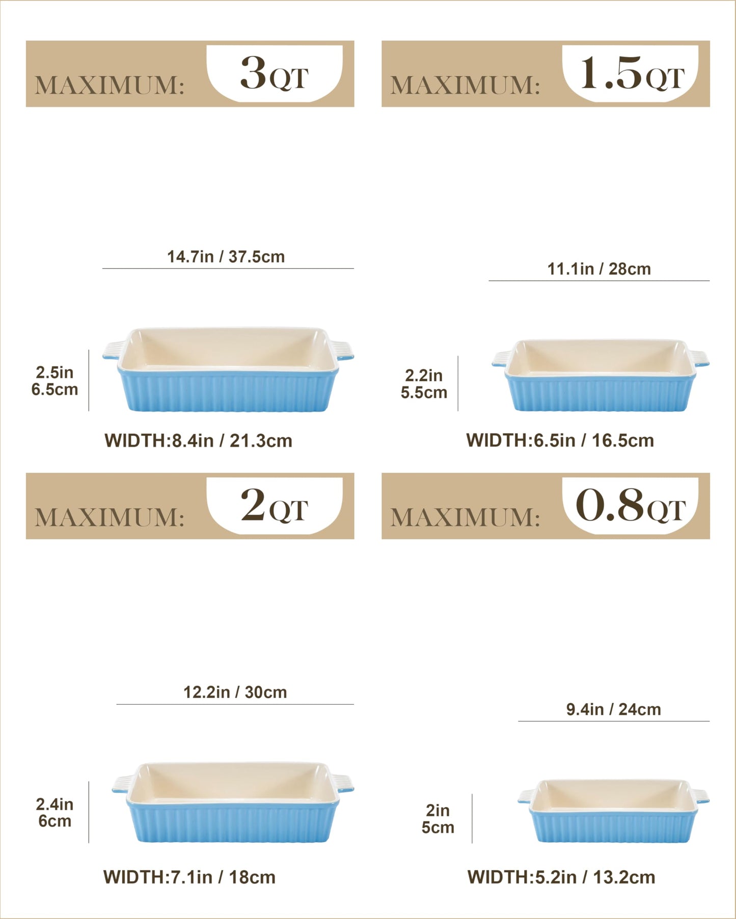 Porcelain Casserole Baking Dish Set of 4