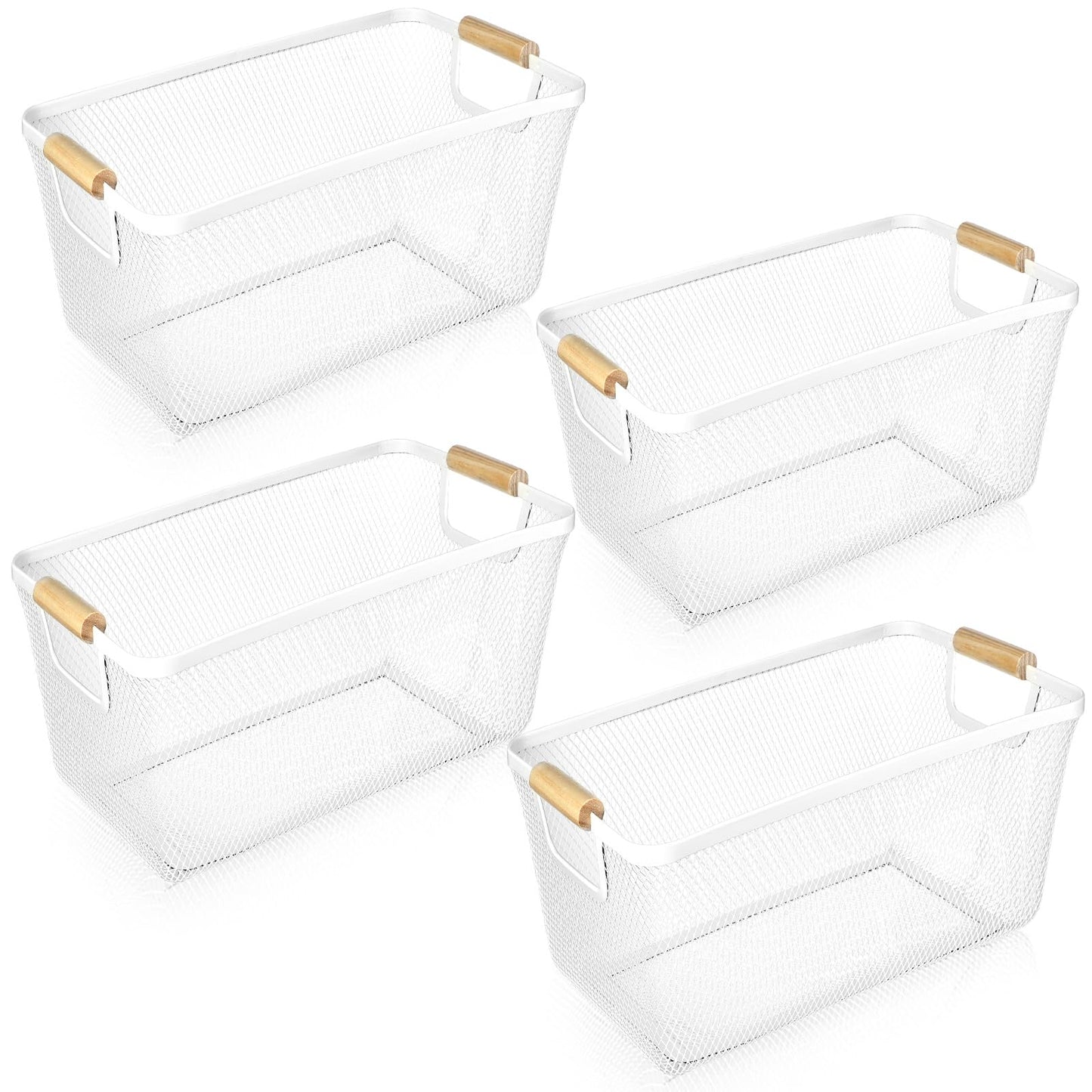 Metal Mesh Storage Baskets with Wooden Handles