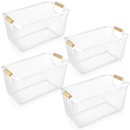 Metal Mesh Storage Baskets with Wooden Handles