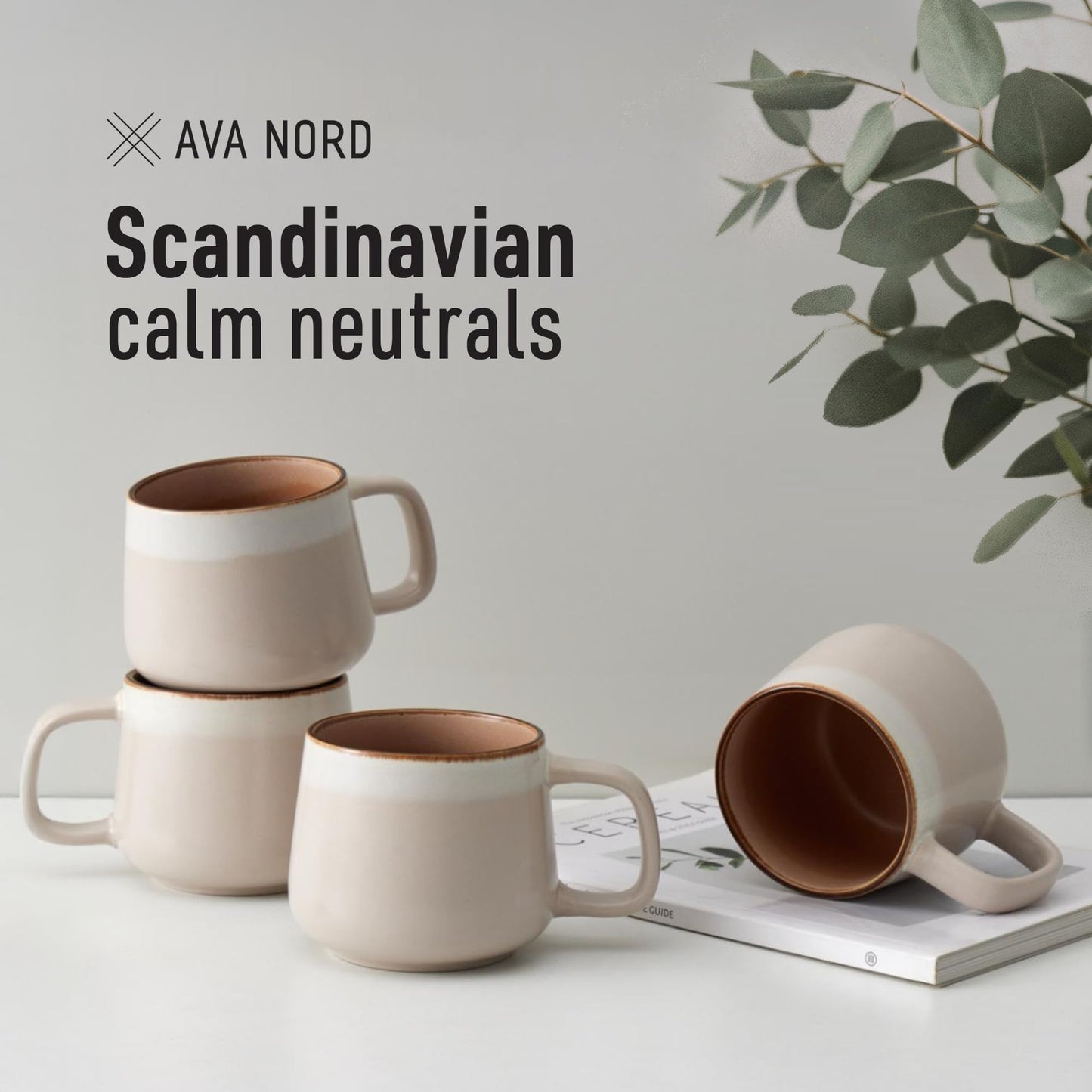 Set of 4 Ceramic Coffee Mugs with Handles