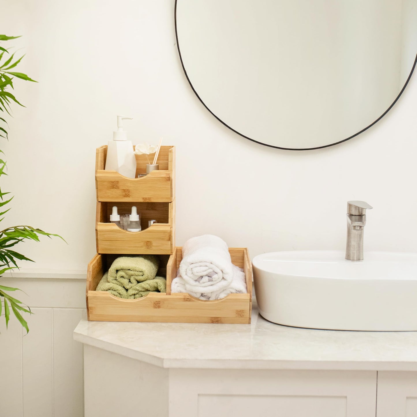 Expandable Bamboo Drawer Organizer Tray