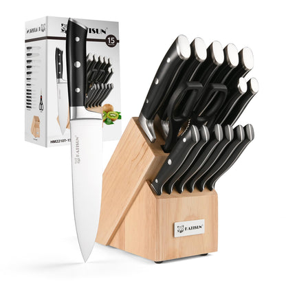 Stainless Steel Knife Set with Block and Sharpener
