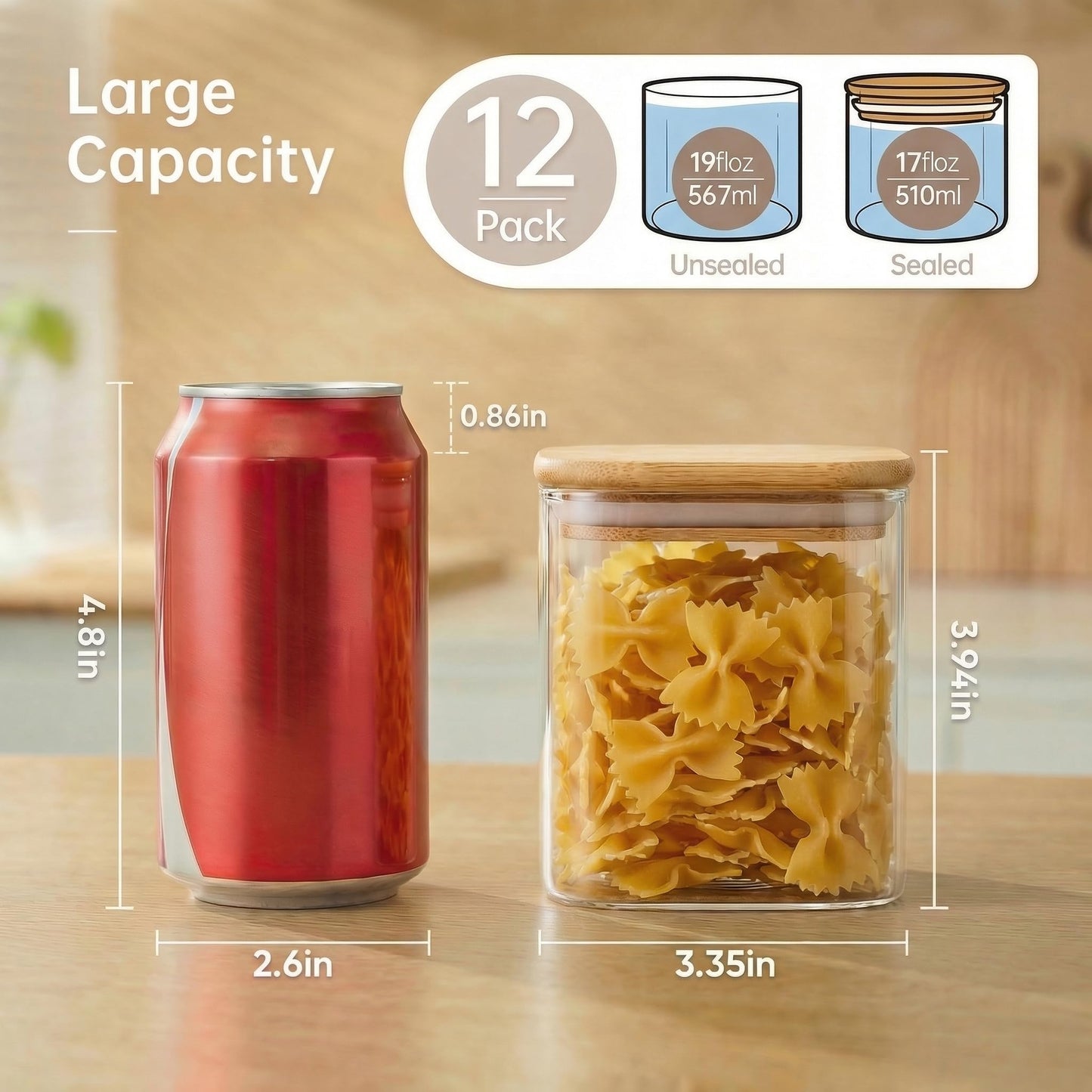 Glass Storage Jars with Bamboo Airtight Lids Set