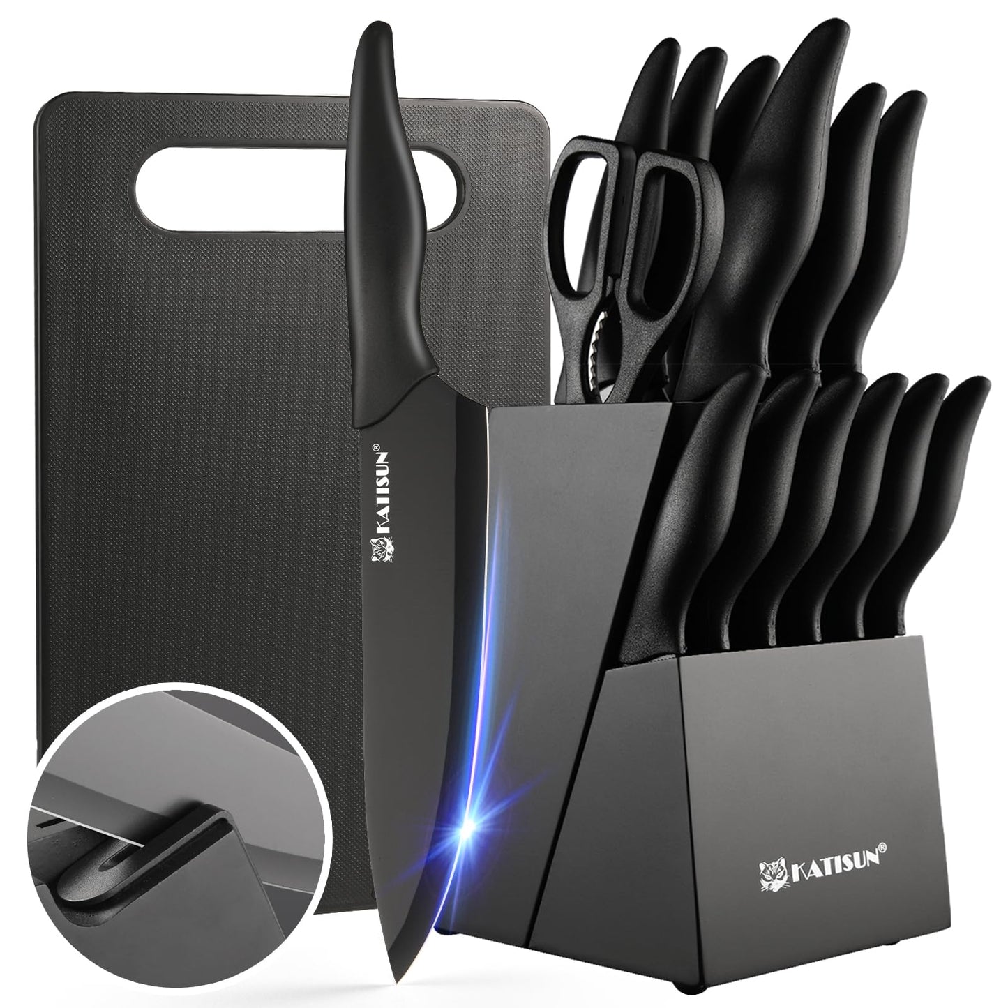 Stainless Steel Knife Set with Block and Sharpener