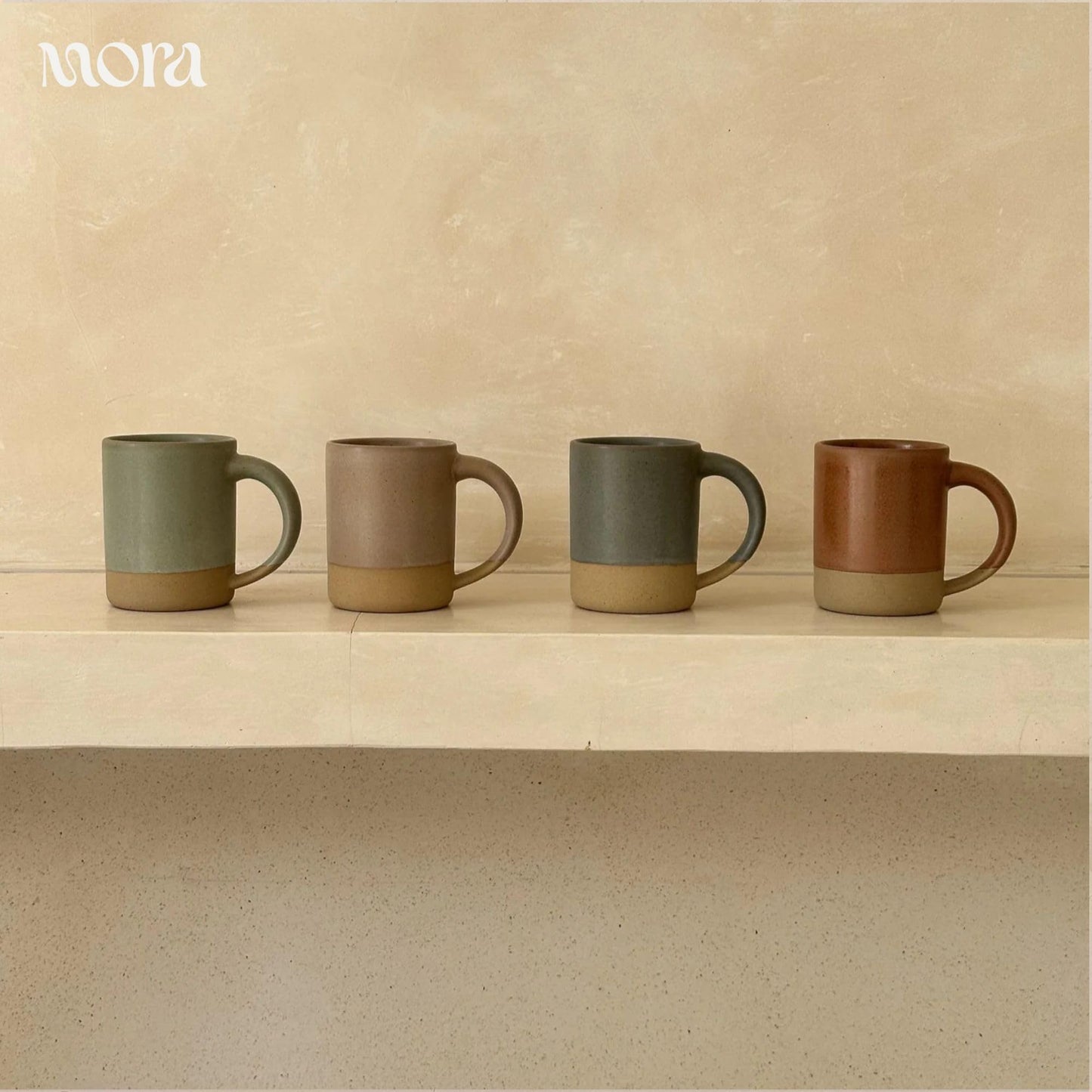 Set of 4 Ceramic Latte Mugs with Handles