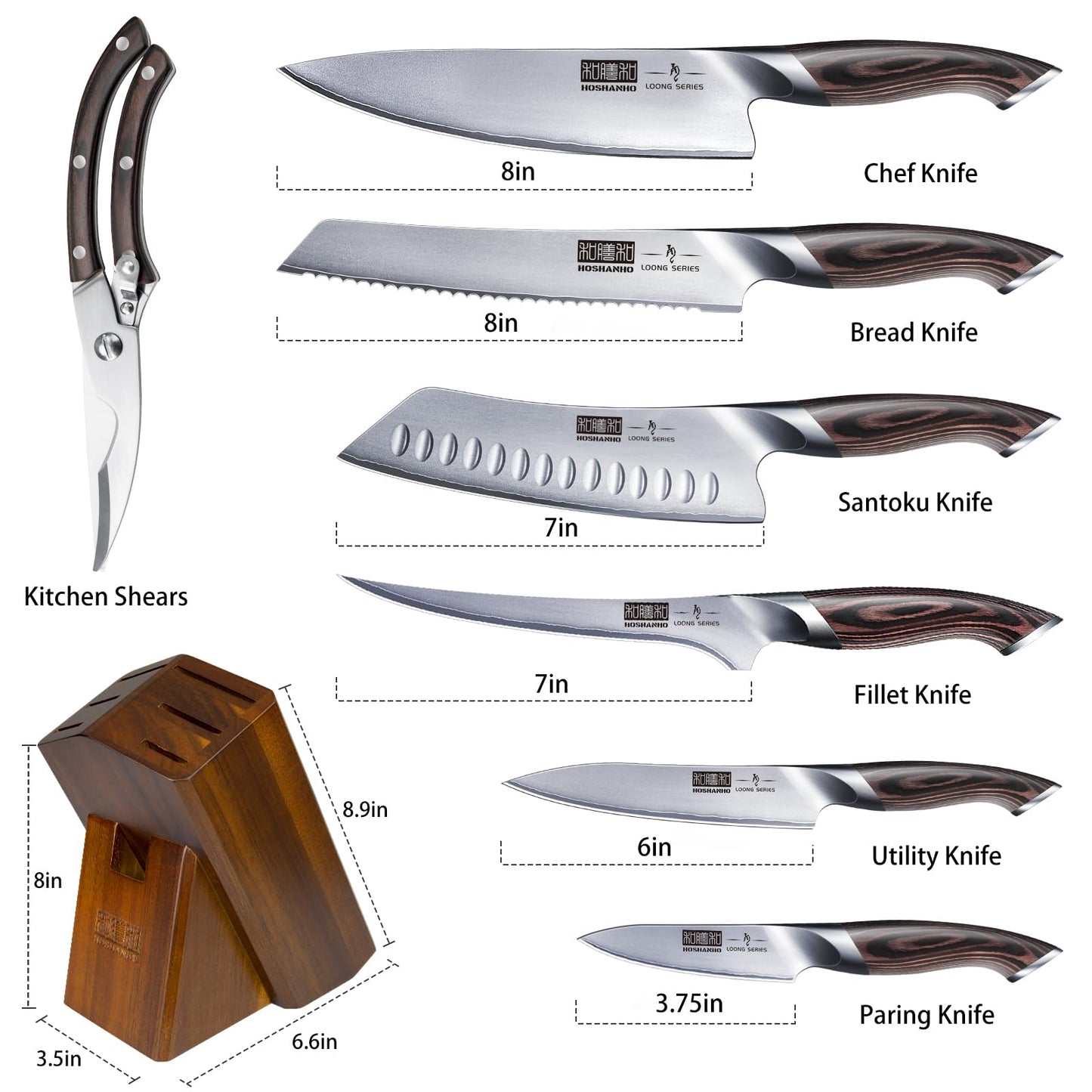 8-Piece Japanese Steel Kitchen Knife Set with Block