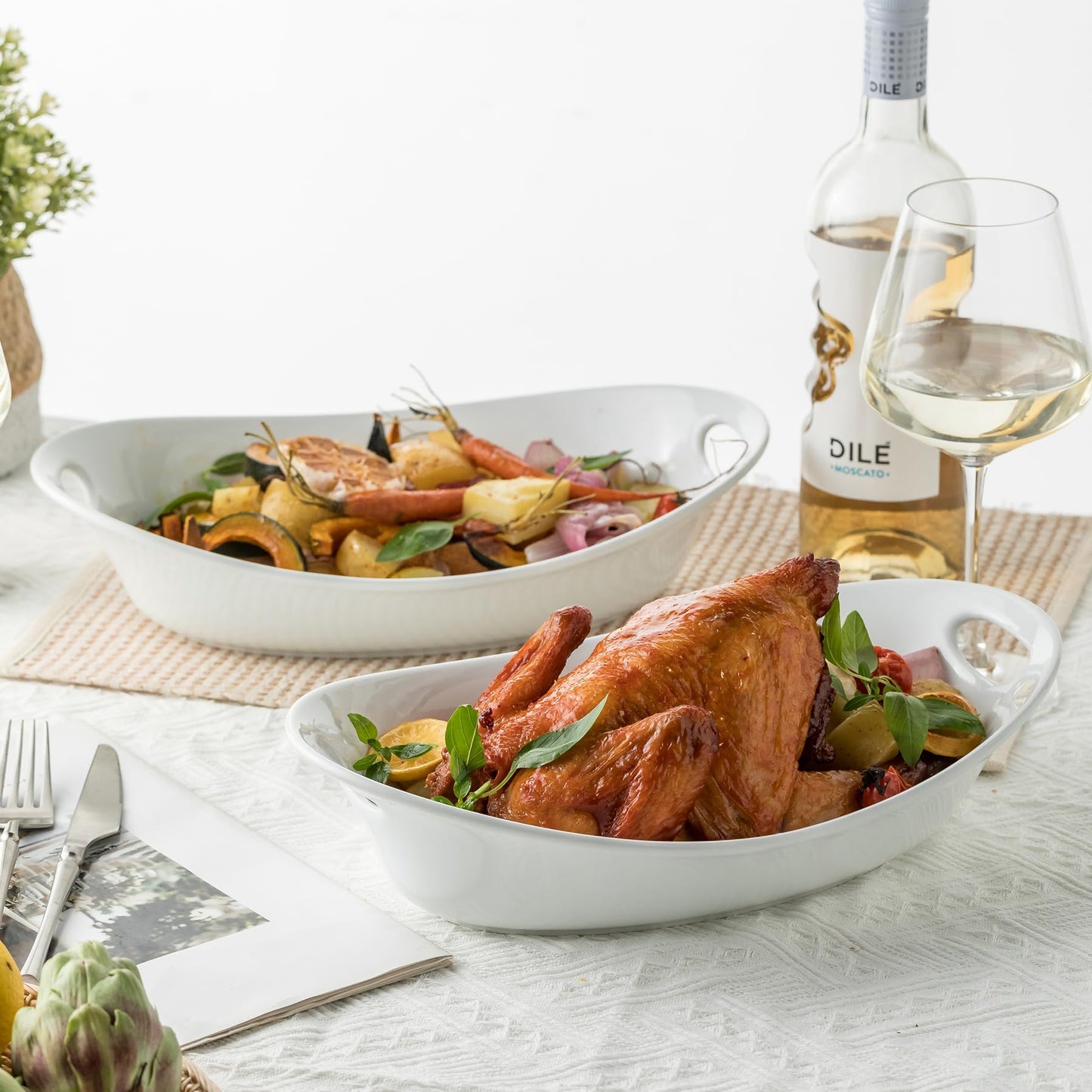 Large Oval Serving Bowl Set with Handles