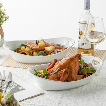 Large Oval Serving Bowl Set with Handles