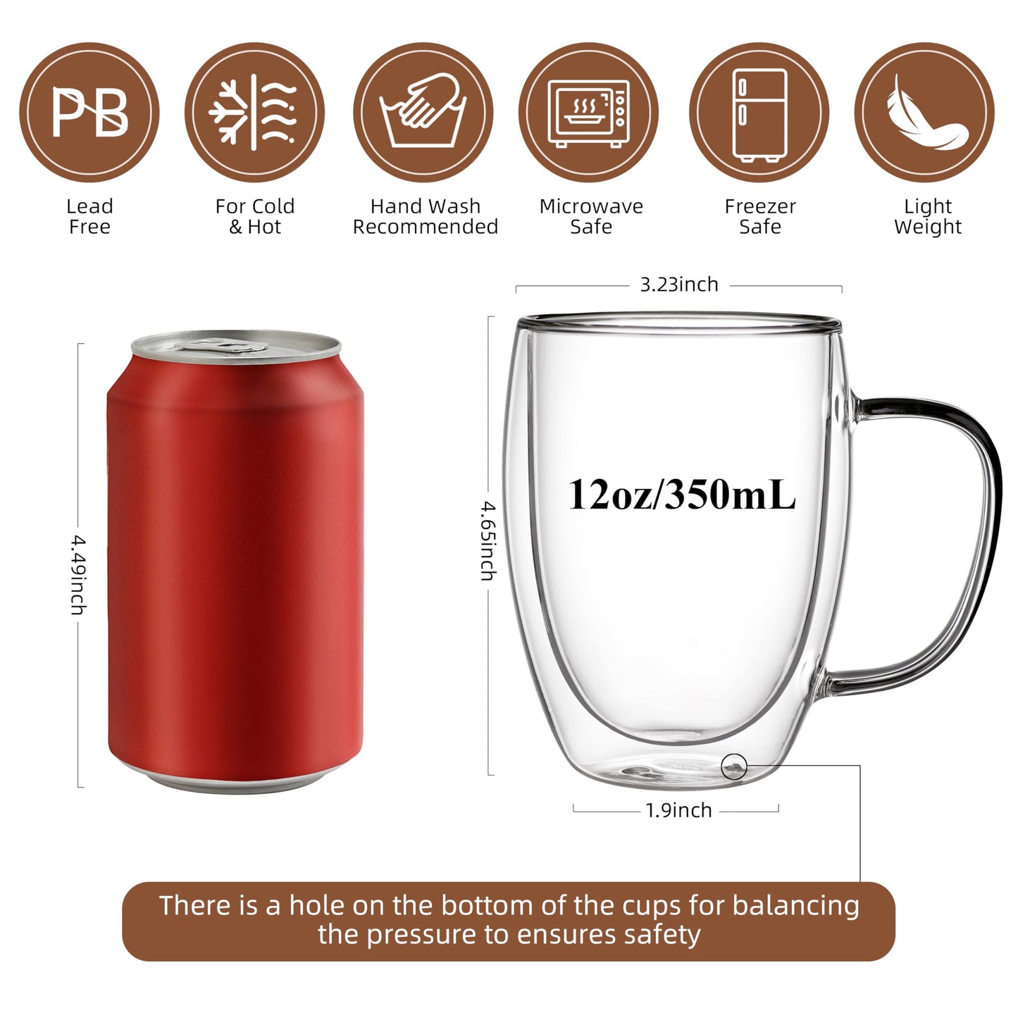 CNGLASS 12oz Double Walled Glass Coffee