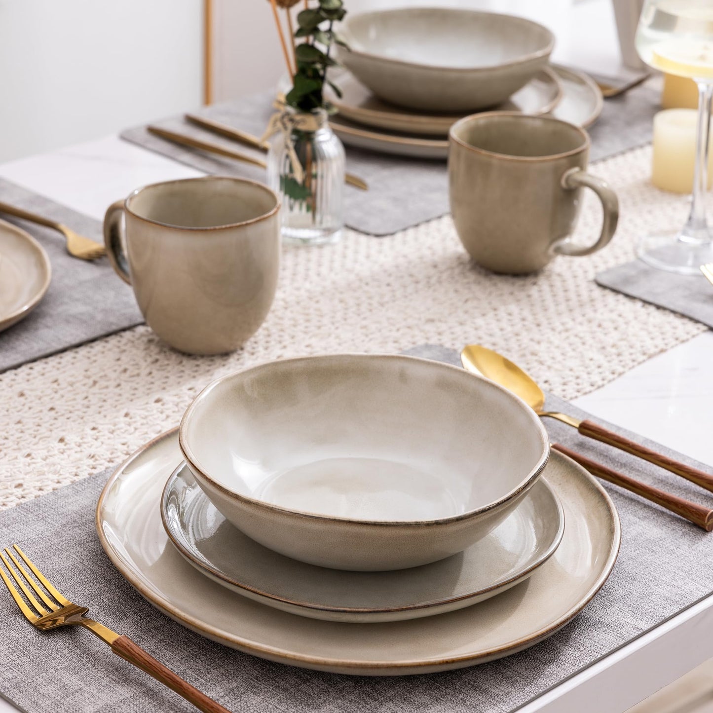 Reactive Glaze Ceramic Dinnerware Set for 4