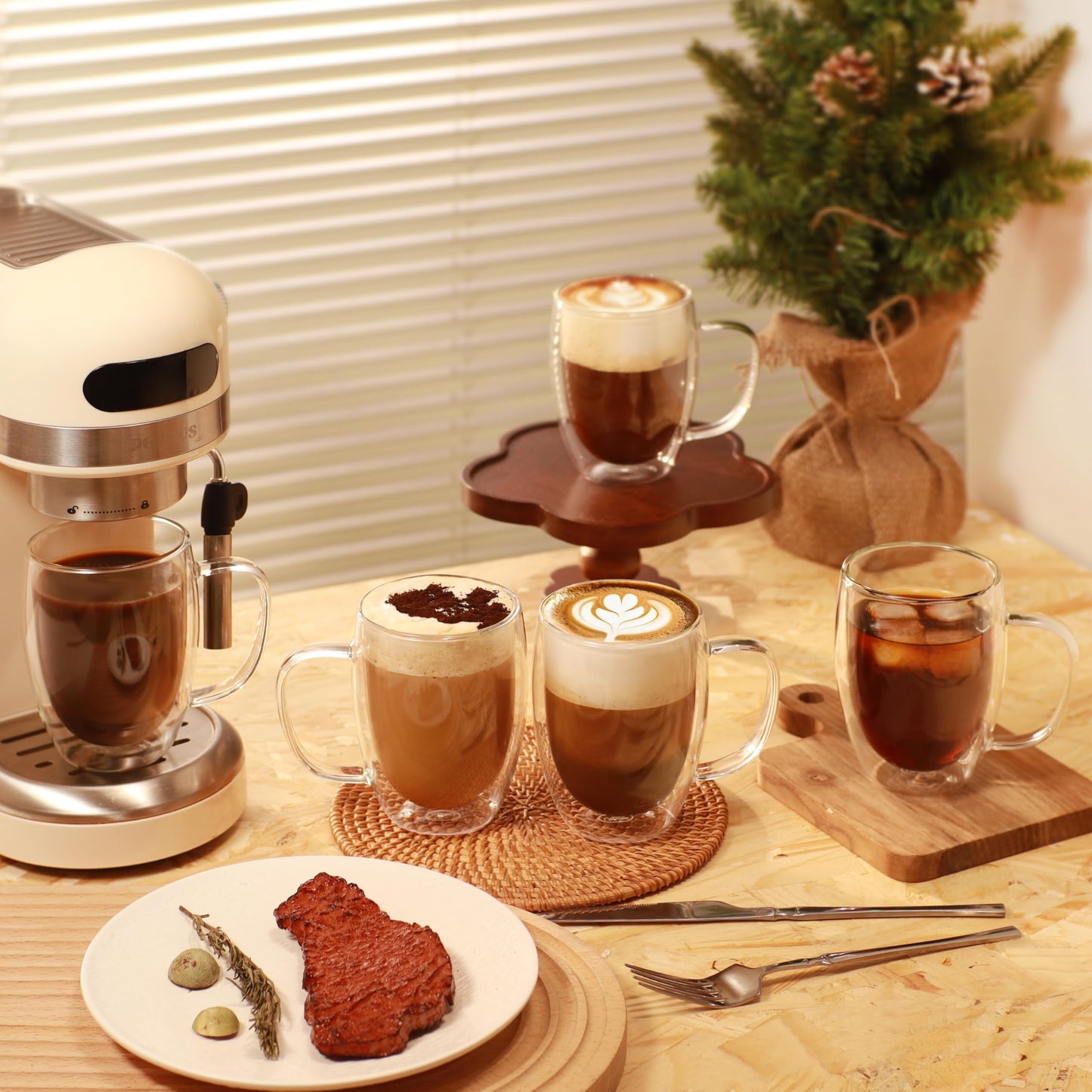 CNGLASS 12oz Double Walled Glass Coffee