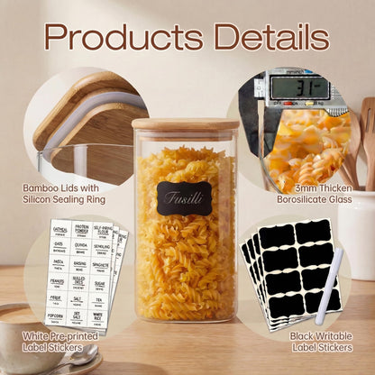 Glass Storage Jars with Bamboo Airtight Lids Set