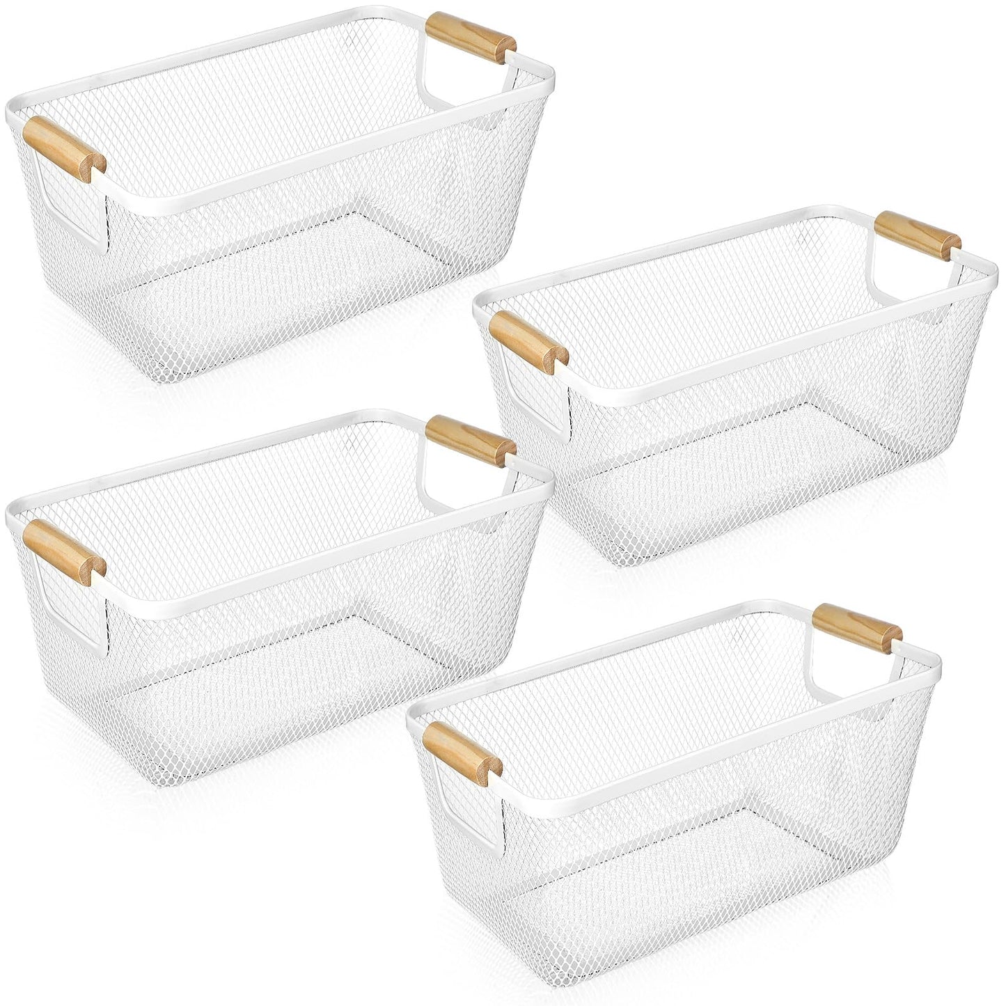 Metal Mesh Storage Baskets with Wooden Handles