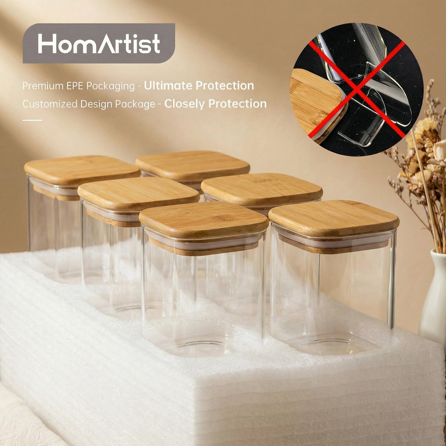 Glass Storage Jars with Bamboo Airtight Lids Set