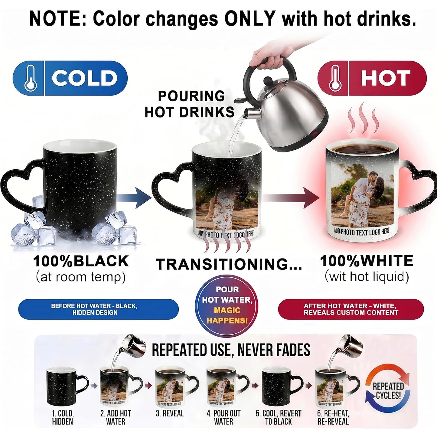 Color Changing Ceramic Coffee Mug with Handle