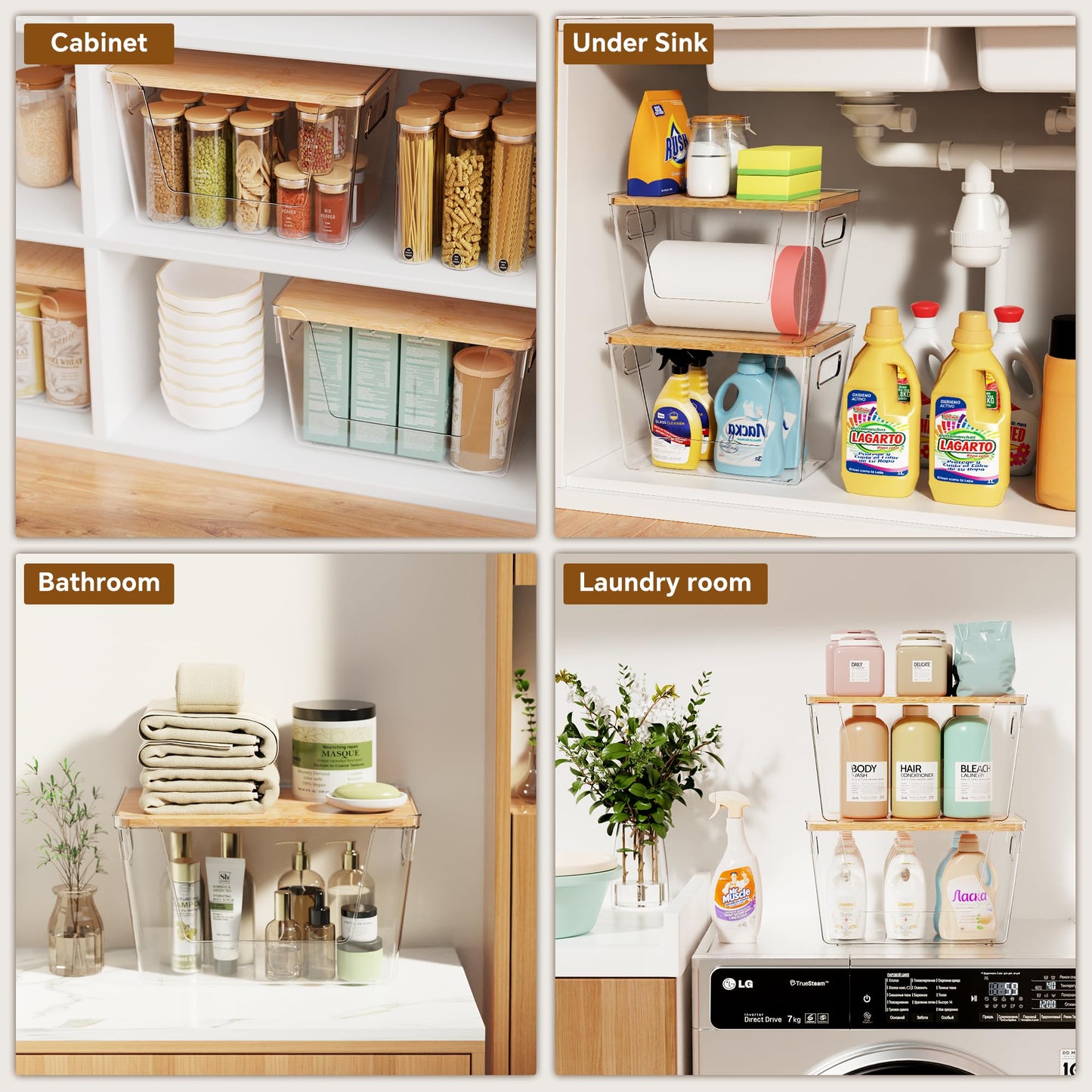 Criusia Pantry Organizers and Storage with Bamboo Lids