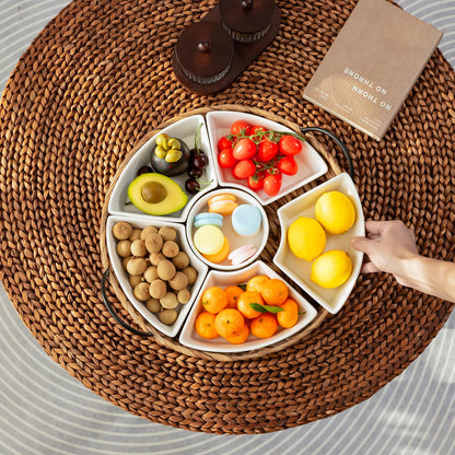 7-Piece Porcelain Serving Tray Set with Bowls