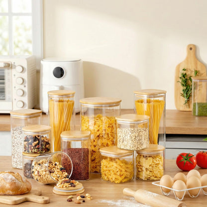 Glass Storage Jars with Bamboo Airtight Lids Set