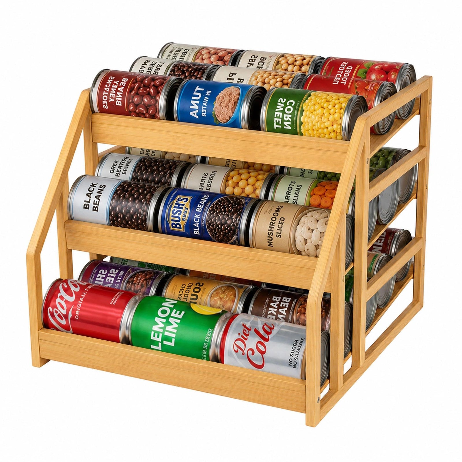Bamboo Can Rack Organizer for Pantry Storage