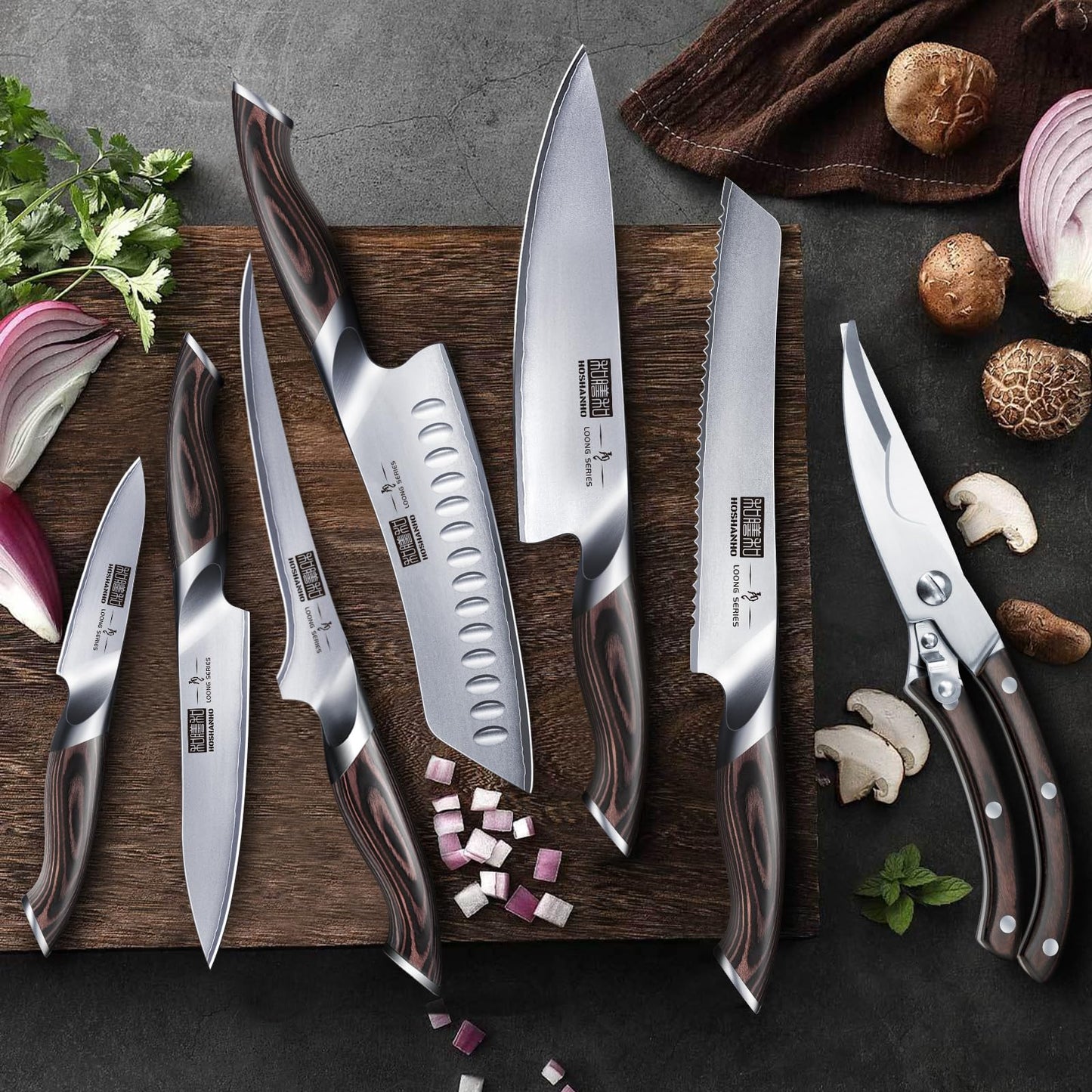 8-Piece Japanese Steel Kitchen Knife Set with Block