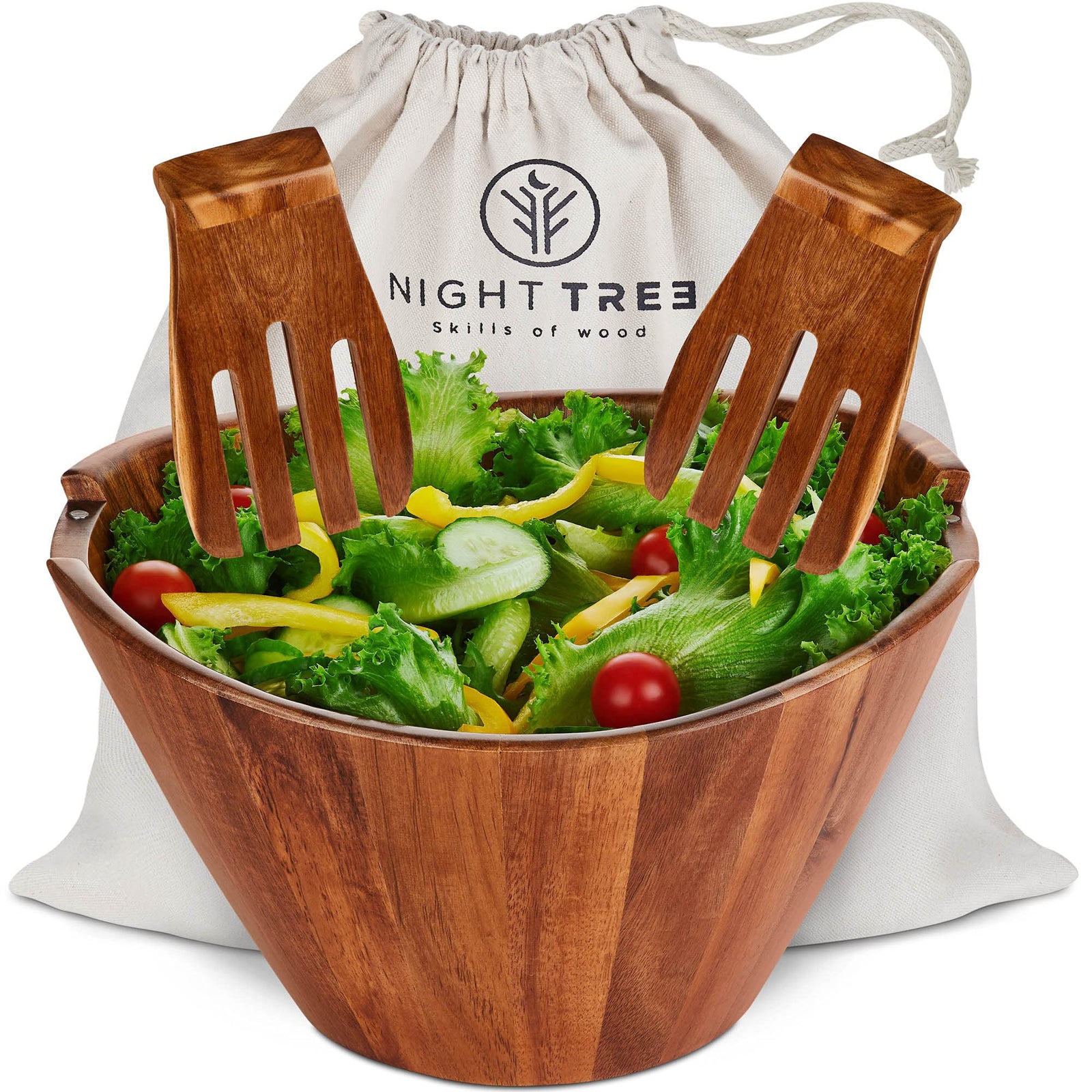 Large Wooden Salad Bowl Set with Utensils