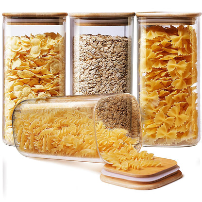 Glass Storage Jars with Bamboo Airtight Lids Set
